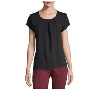 WHBM Black Crew Neck Pleated Blouse